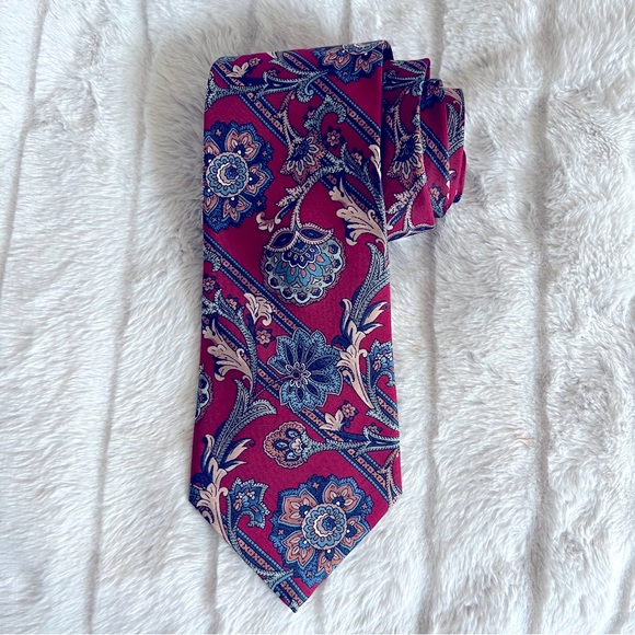 Christian Dior Floral Silk Tie, Red Blue (Excellent)